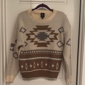 Bobeau Cozy Aztec Pattern Knit Sweater - Neutral Tones